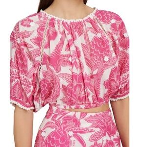 FARM RIO Cropped Top Tropical woodcut size L